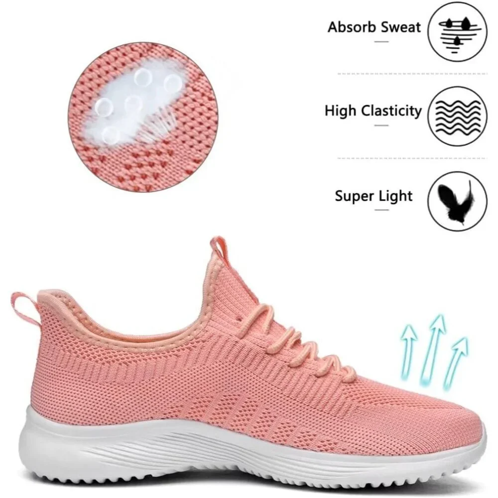 Women's Orange Non Slip Casual Running Lightweight Mesh Fashion Sneakers